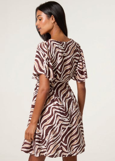 Blue Vanilla Brown Button Front Shirred Waist Mini Dress