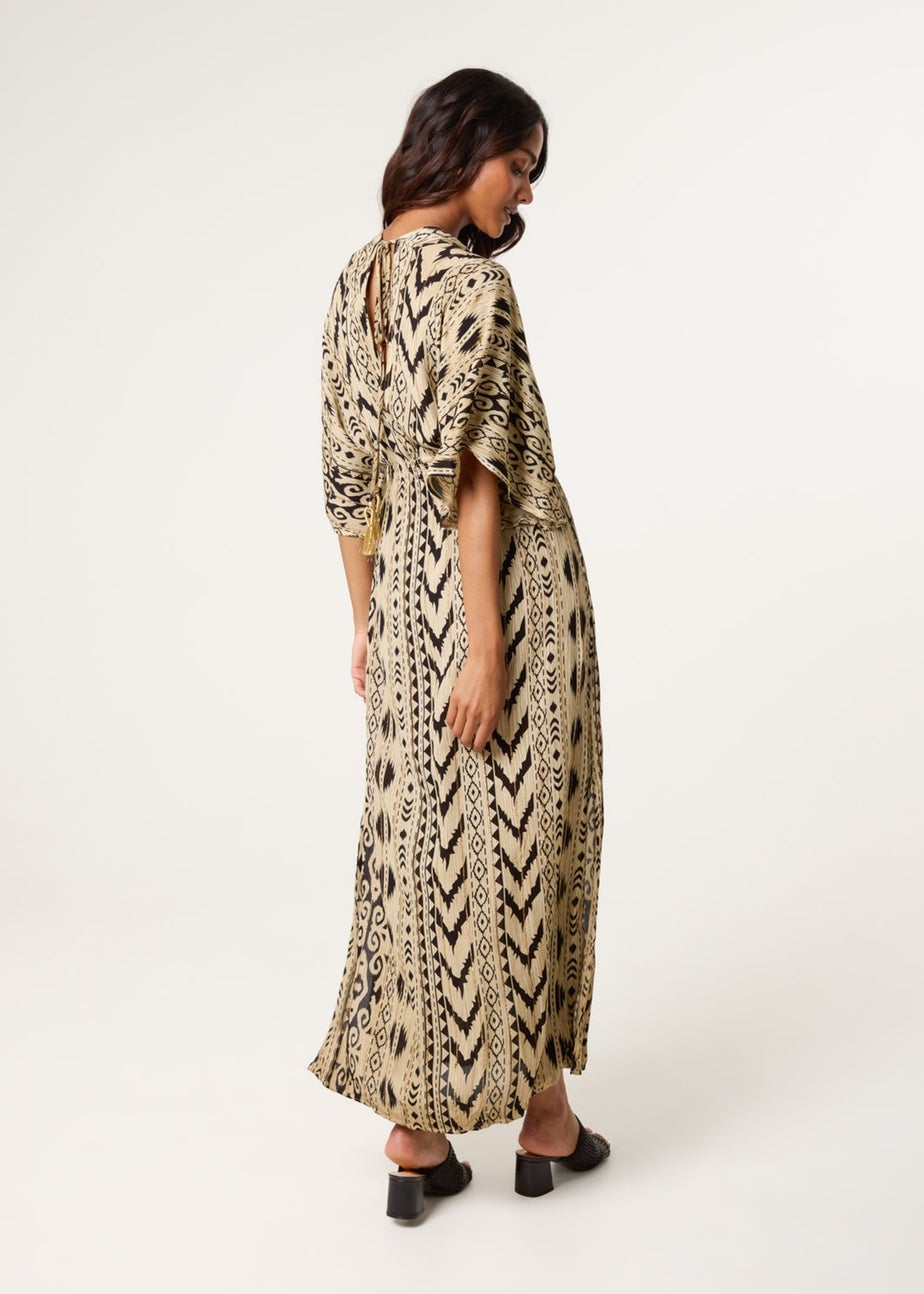 Blue Vanilla Beige Double V Kimono Style Midi Dress