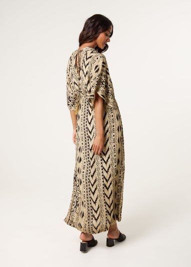 Blue Vanilla Beige Double V Kimono Style Midi Dress