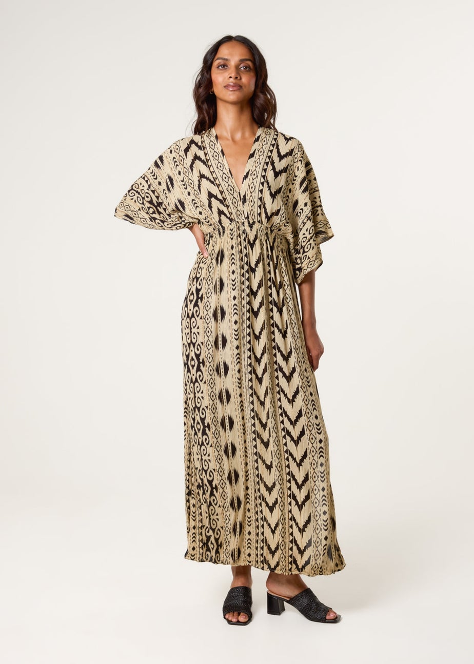Blue Vanilla Beige Double V Kimono Style Midi Dress