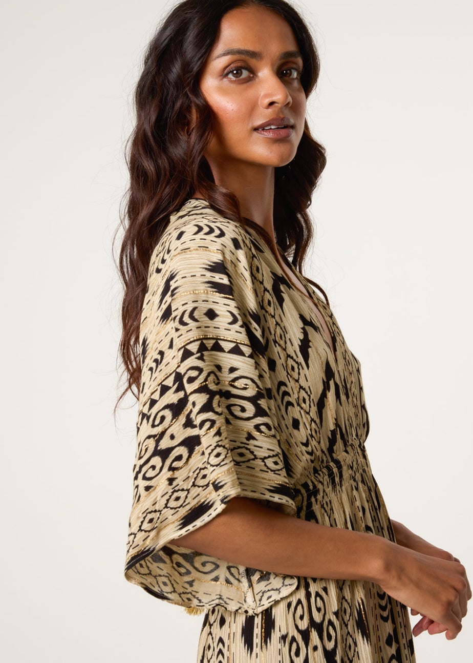 Blue Vanilla Beige Double V Kimono Style Midi Dress