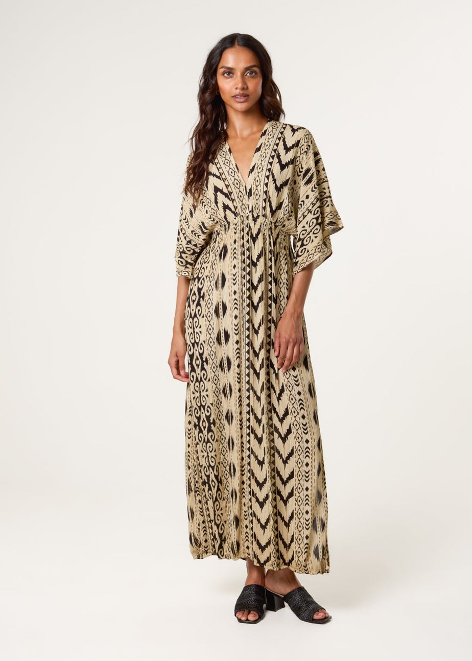 Blue Vanilla Beige Double V Kimono Style Midi Dress