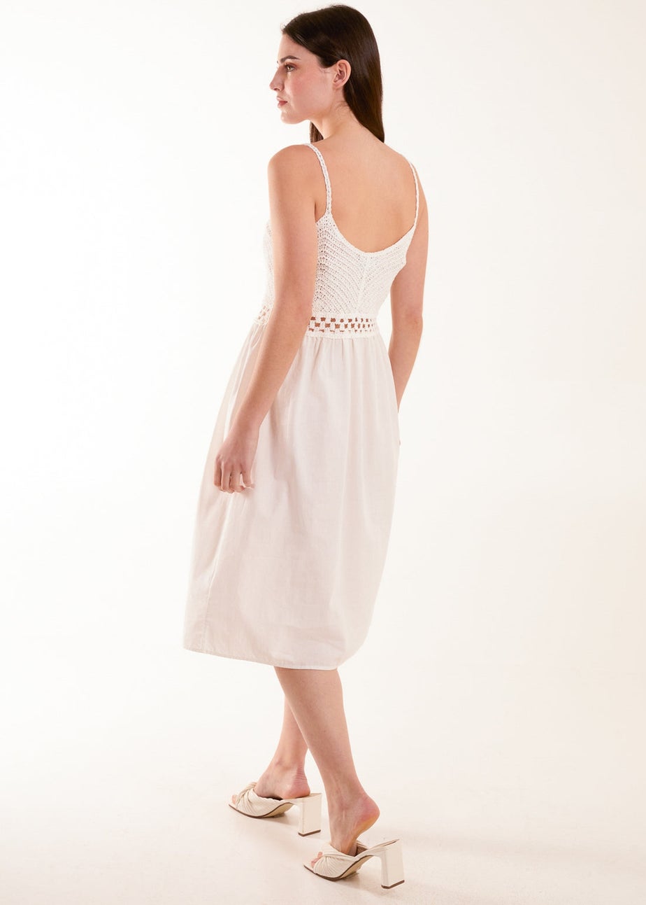 Blue Vanilla White Crochet Strap Midi Cami Dress