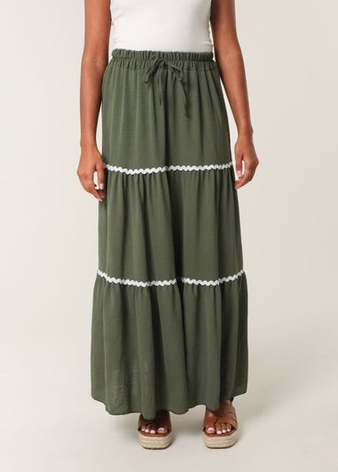 Blue Vanilla Khaki Tape Zig Zag Tiered Maxi Skirt