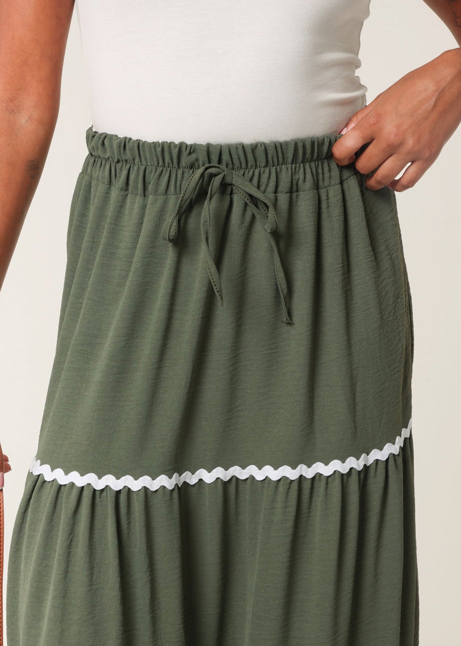 Blue Vanilla Khaki Tape Zig Zag Tiered Maxi Skirt