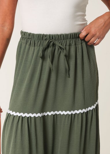 Blue Vanilla Khaki Tape Zig Zag Tiered Maxi Skirt