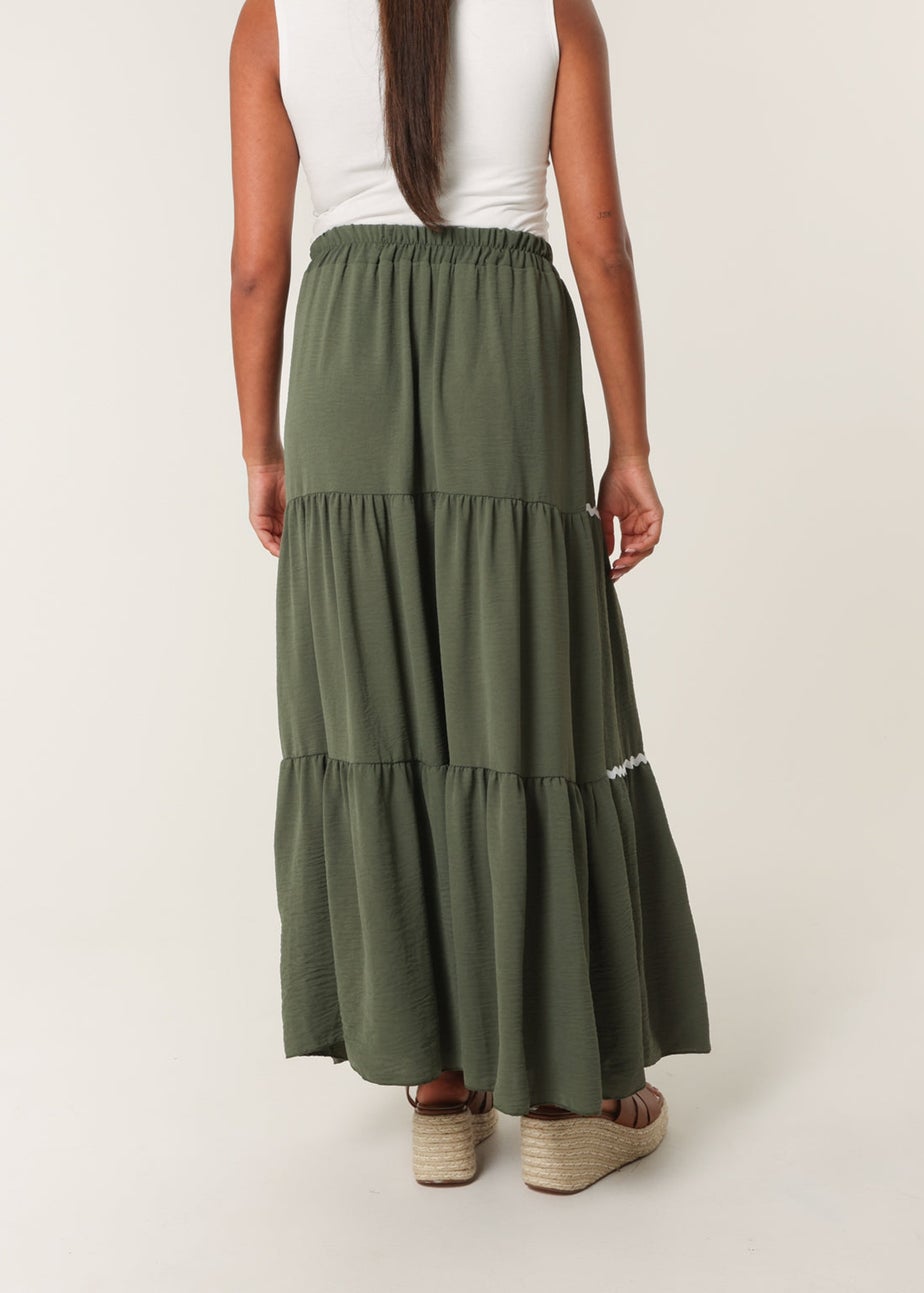 Blue Vanilla Khaki Tape Zig Zag Tiered Maxi Skirt