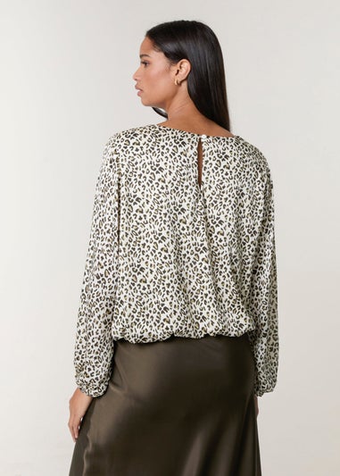 Blue Vanilla Khaki Leopard Print Elasticated Hem Blouse