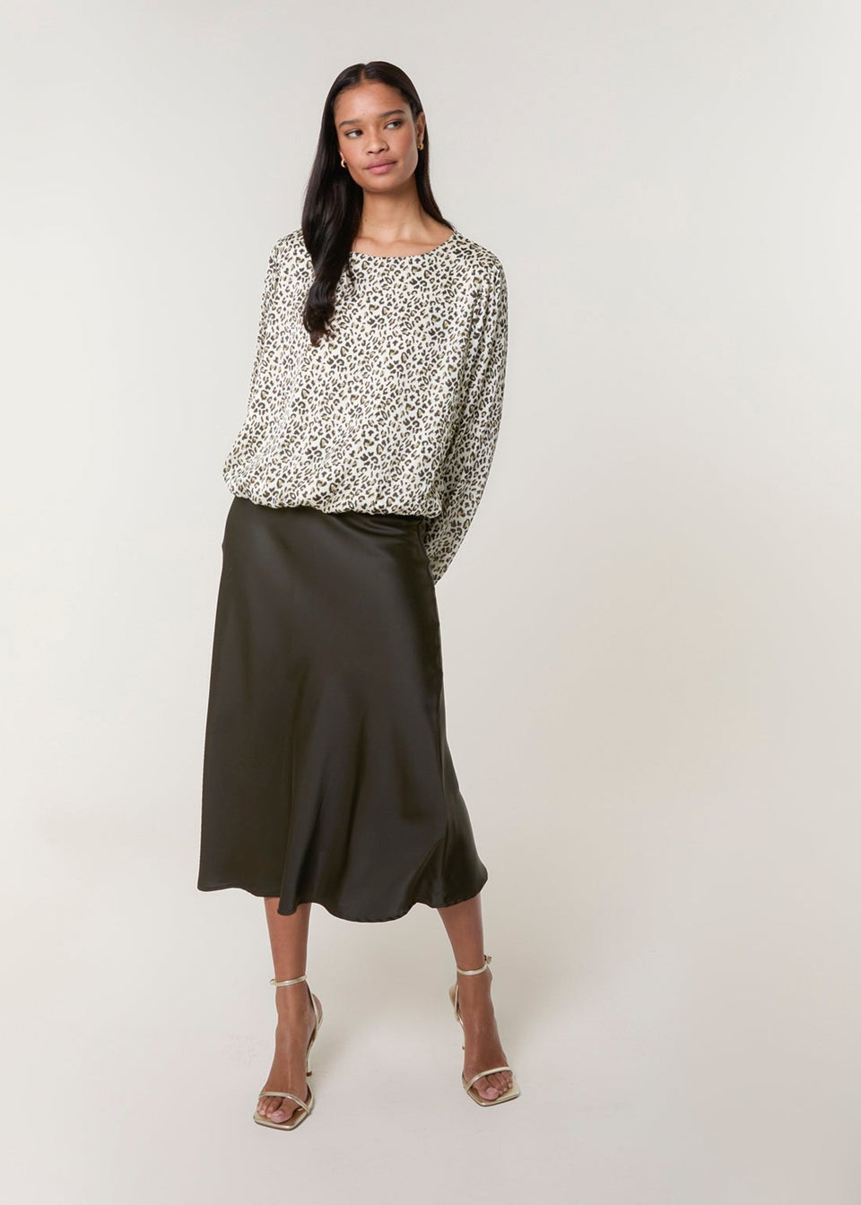 Blue Vanilla Khaki Leopard Print Elasticated Hem Blouse