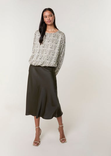 Blue Vanilla Khaki Leopard Print Elasticated Hem Blouse