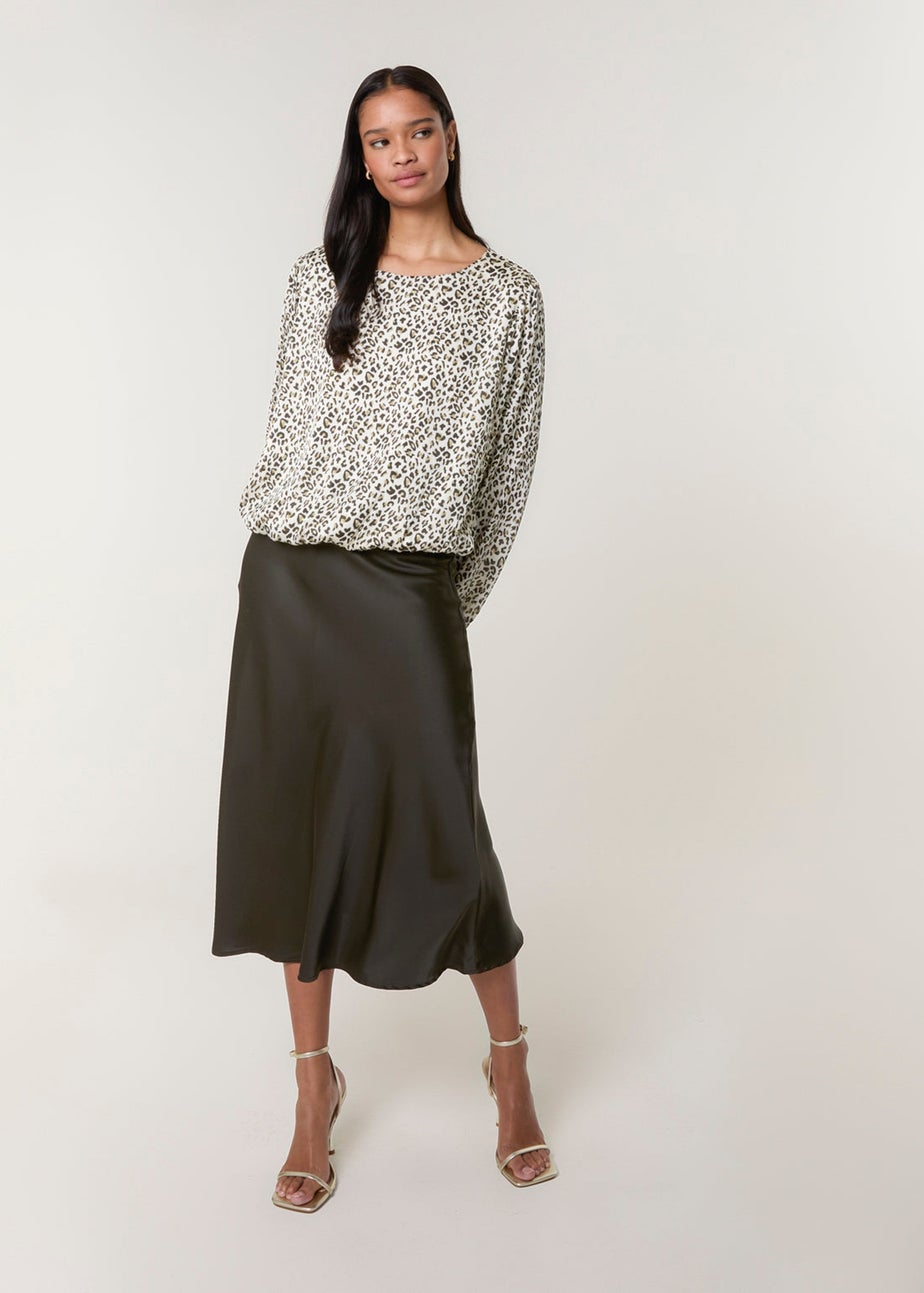 Blue Vanilla Khaki Leopard Print Elasticated Hem Blouse