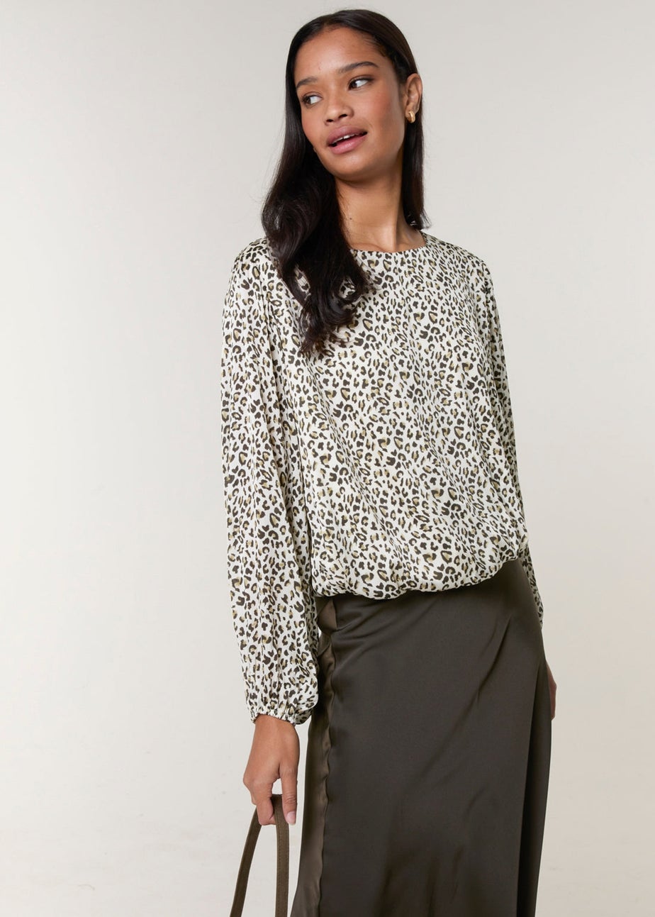 Blue Vanilla Khaki Leopard Print Elasticated Hem Blouse