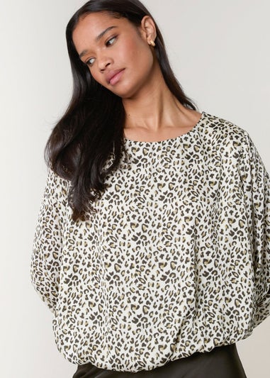 Blue Vanilla Khaki Leopard Print Elasticated Hem Blouse