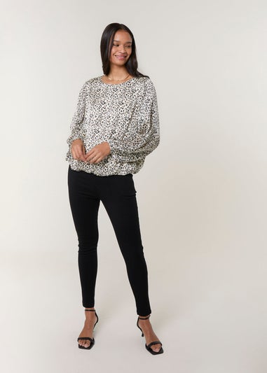 Blue Vanilla Black Leopard Print Elasticated Hem Blouse