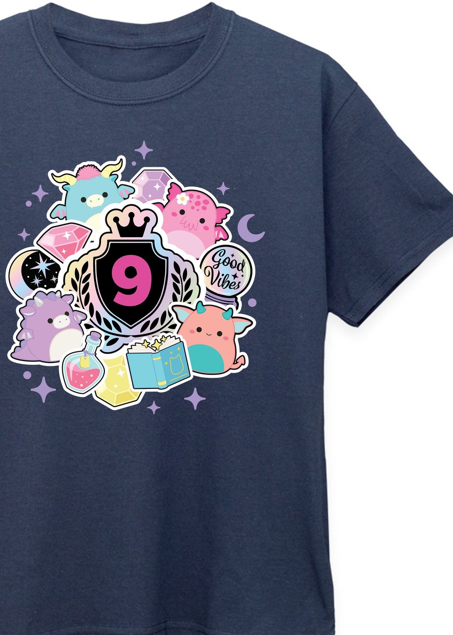 Squishmallows 9th Birthday Girls Navy Graphic T-Shirt (7-11 Years)