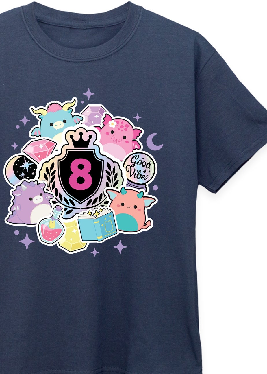 Squishmallows 8th Birthday Girls Navy Graphic T-Shirt (7-11 Years)