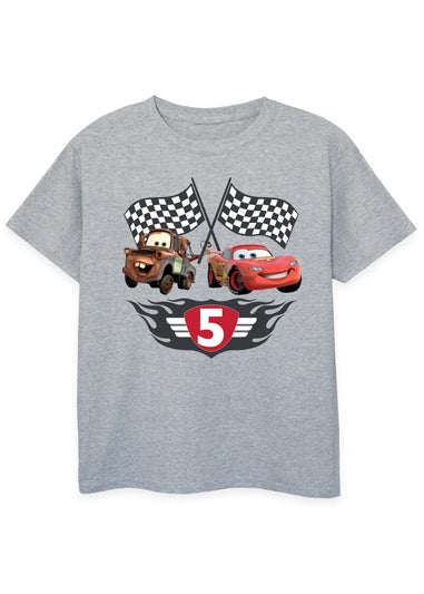 Disney Cars 5th Birthday Boys Grey Graphic T-Shirt (5-8 Years)