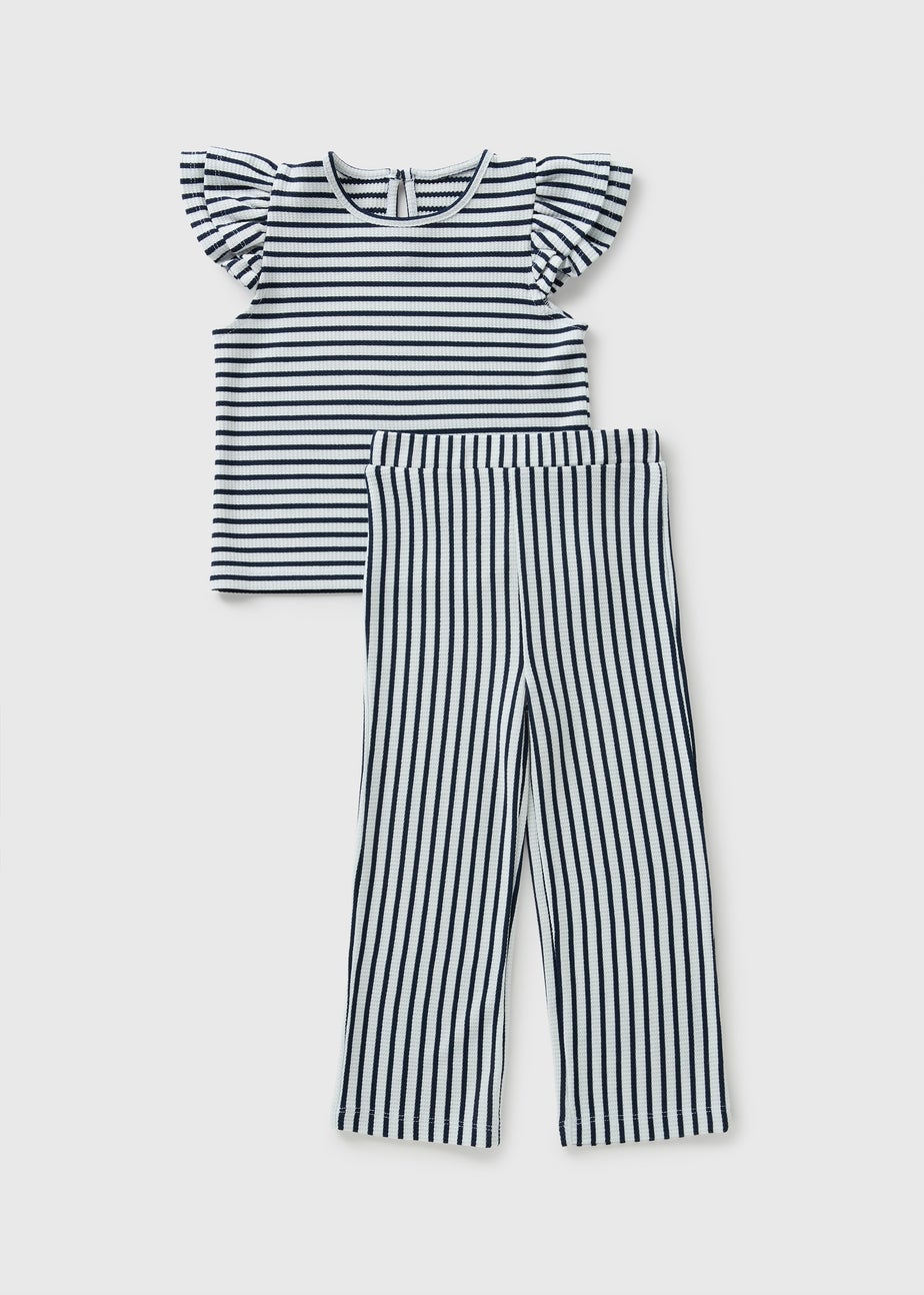 Girls Blue Stripe Top & Wide Leg Trouser Set (1-7yrs)