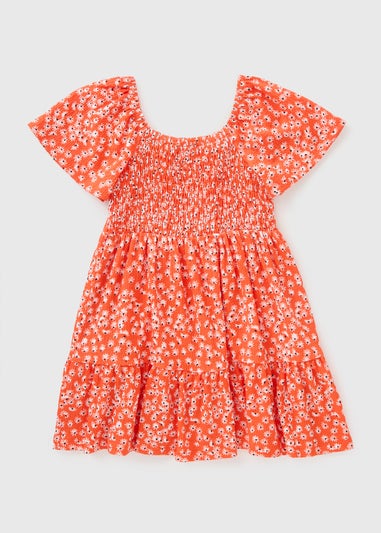 Girls Red Floral Crinkle Dress (1-7yrs)
