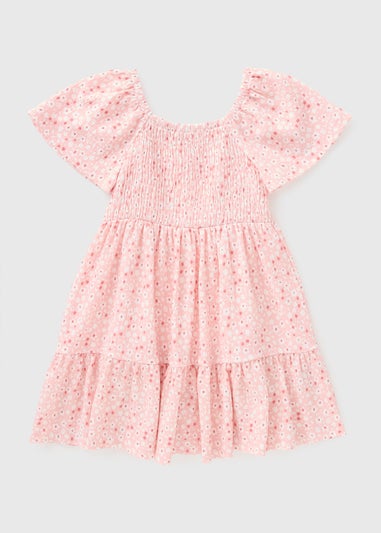 Girls Pink Floral Crinkle Dress (1-7yrs)