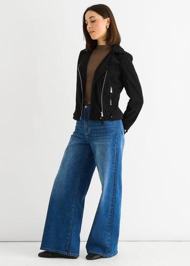 Gini London Black Corduroy Biker Zip Up Jacket