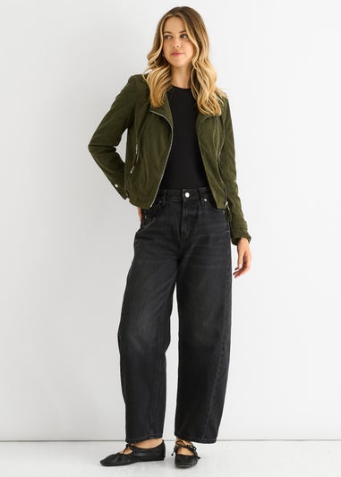 Gini London Khaki Corduroy Biker Zip Up Jacket