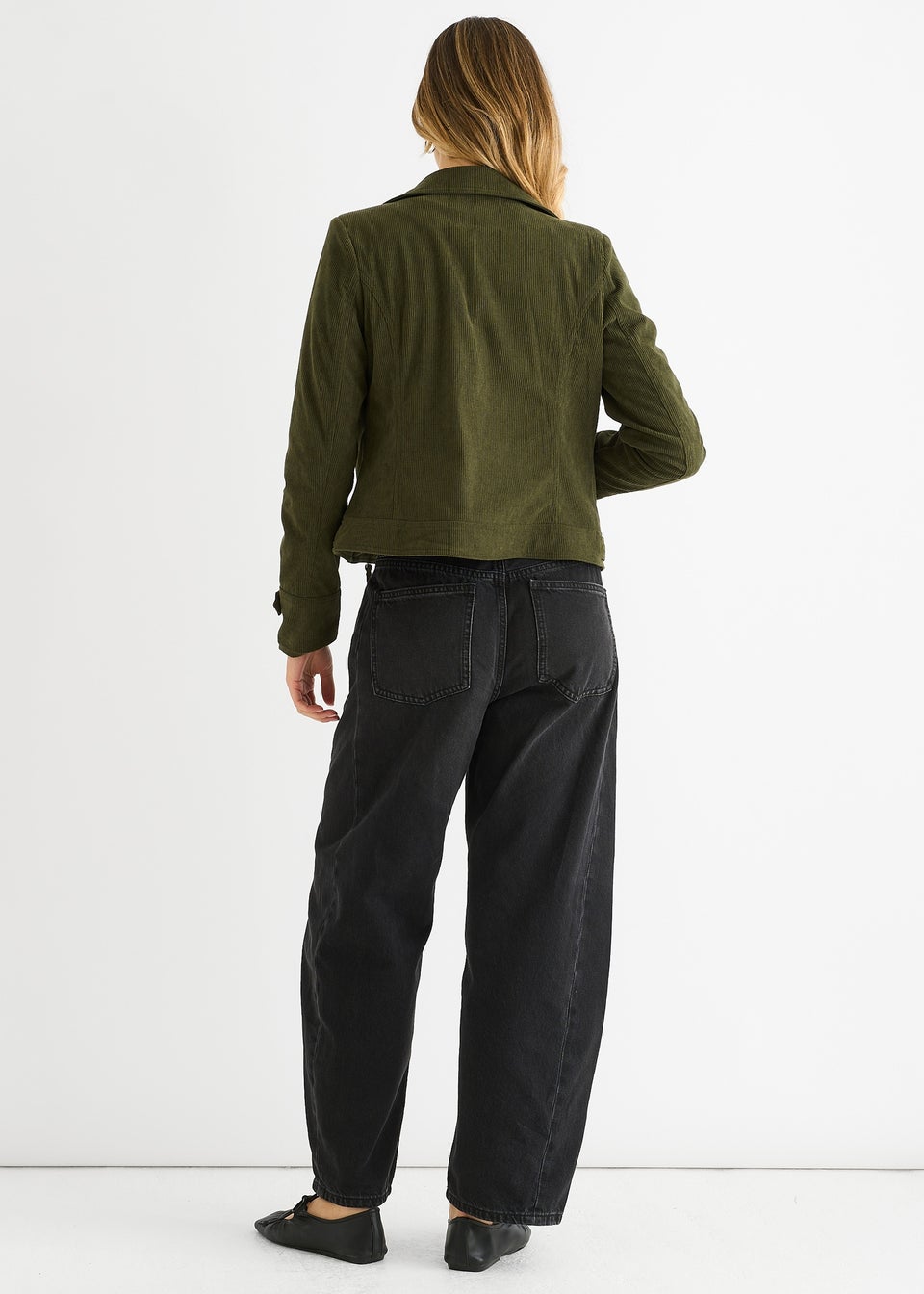 Gini London Khaki Corduroy Biker Zip Up Jacket