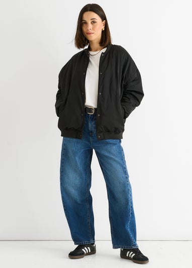 Gini London Black Padded Oversized Bomber Jacket