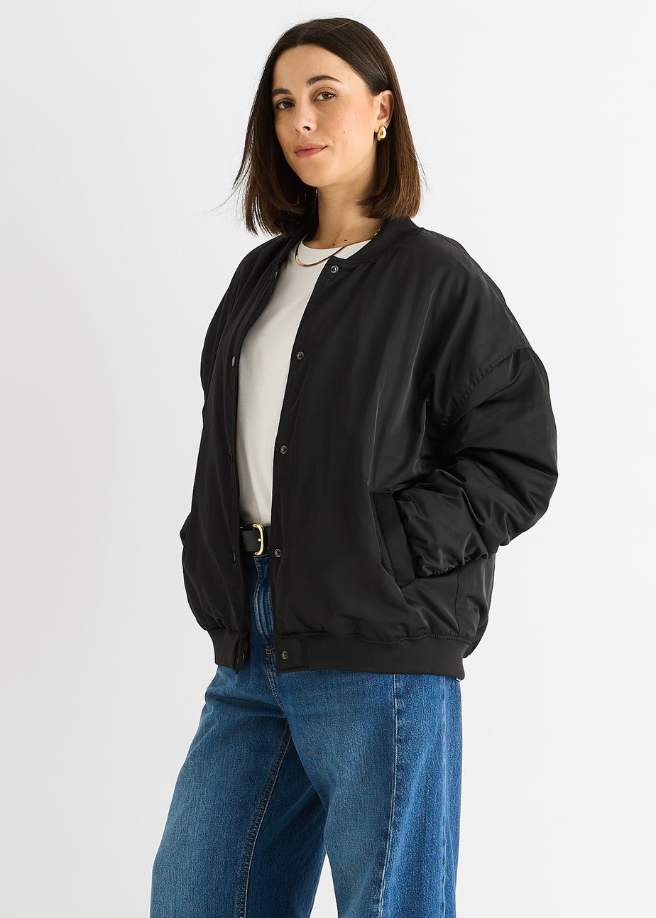 Gini London Black Padded Oversized Bomber Jacket