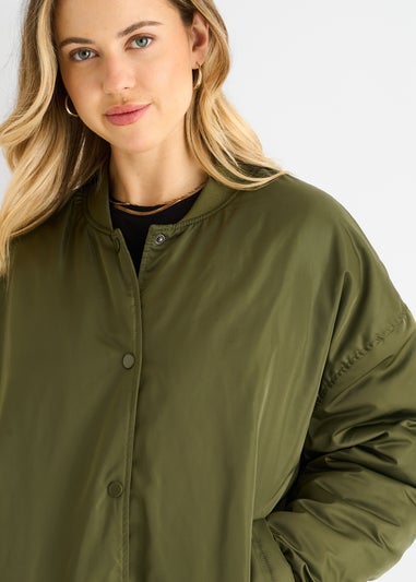 Gini London Khaki Padded Oversized Bomber Jacket