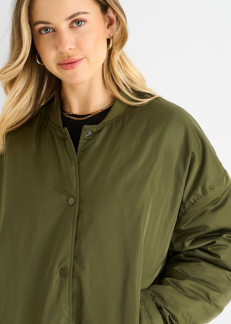 Gini London Khaki Padded Oversized Bomber Jacket