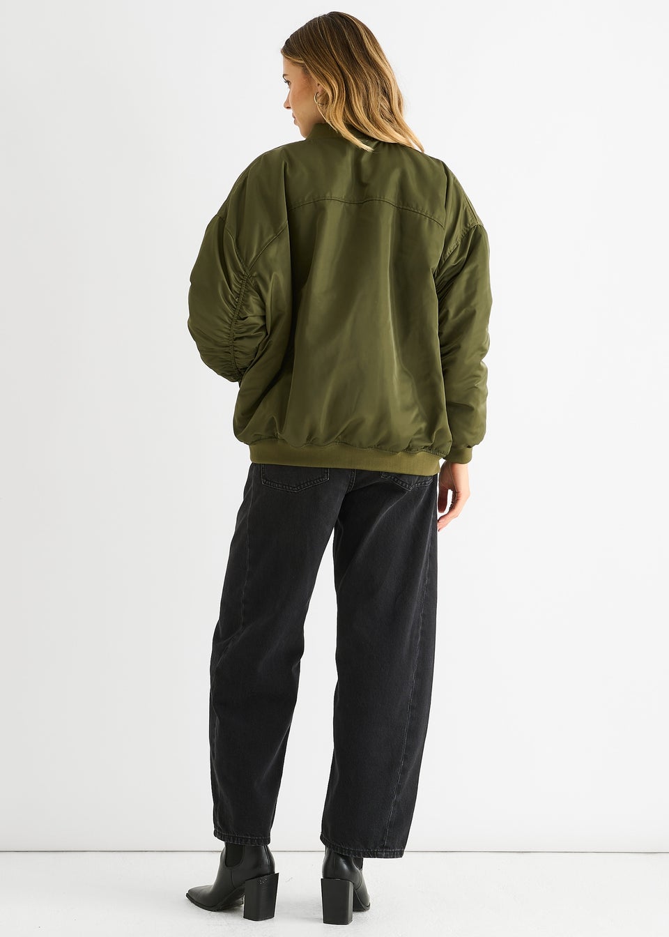 Gini London Khaki Padded Oversized Bomber Jacket
