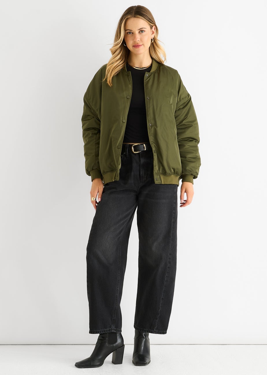 Gini London Khaki Padded Oversized Bomber Jacket