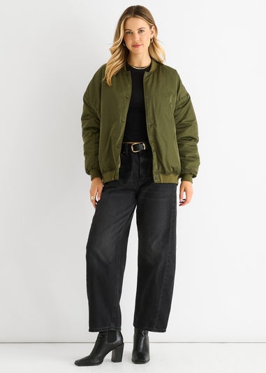 Gini London Khaki Padded Oversized Bomber Jacket