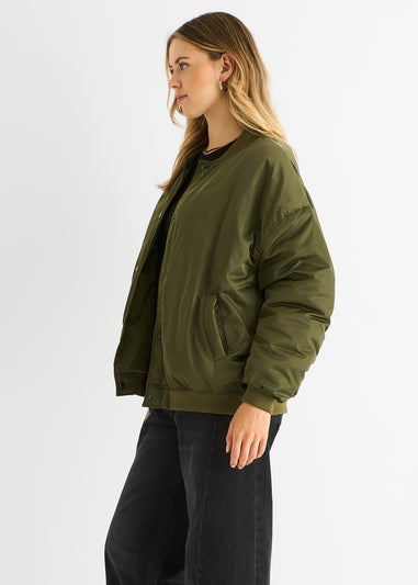 Gini London Khaki Padded Oversized Bomber Jacket
