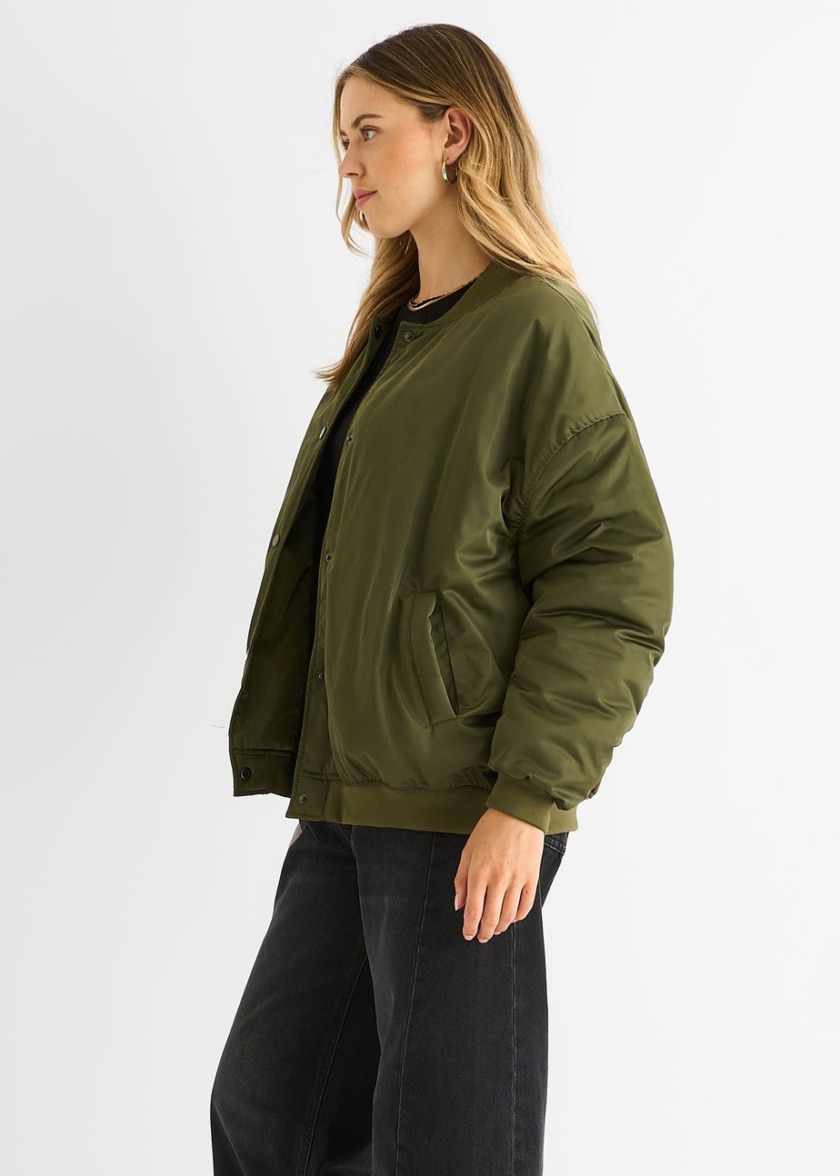Gini London Khaki Padded Oversized Bomber Jacket