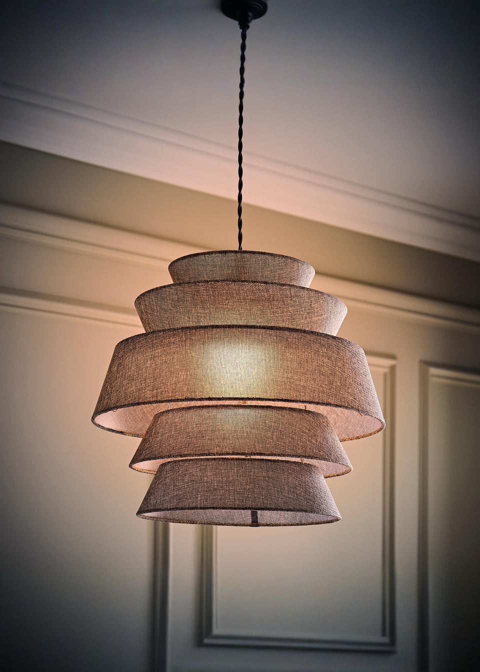 ValueLights Valerie Linen Grey Tiered Easy Fit Lampshade