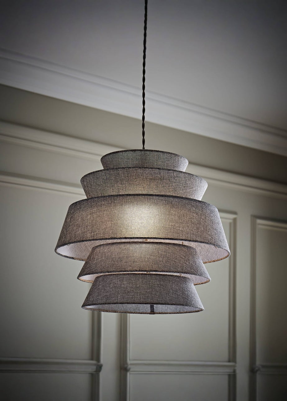 ValueLights Valerie Linen Grey Tiered Easy Fit Lampshade