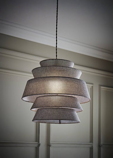 ValueLights Valerie Linen Grey Tiered Easy Fit Lampshade