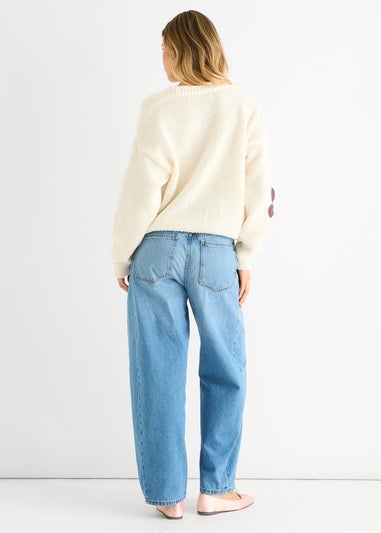 Gini London Cream Floral Knit Long Sleeves Cardigan