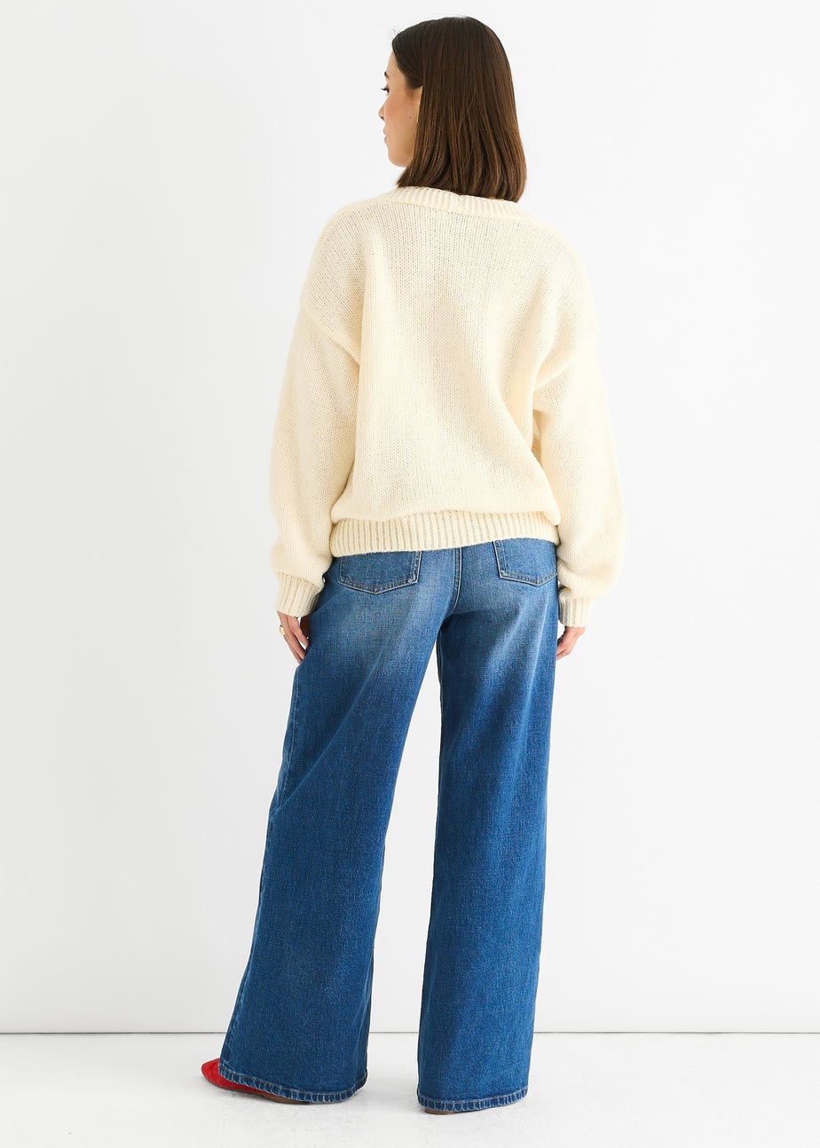 Gini London Cream Contrast Strawberry Knitted Short Cardigan