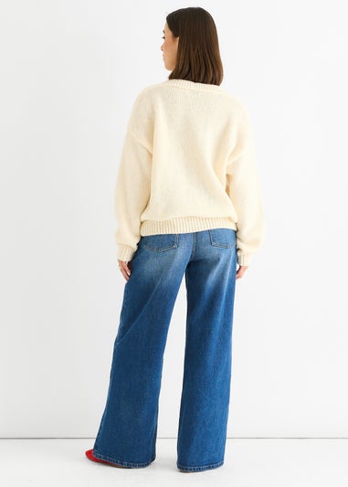 Gini London Cream Contrast Strawberry Knitted Short Cardigan