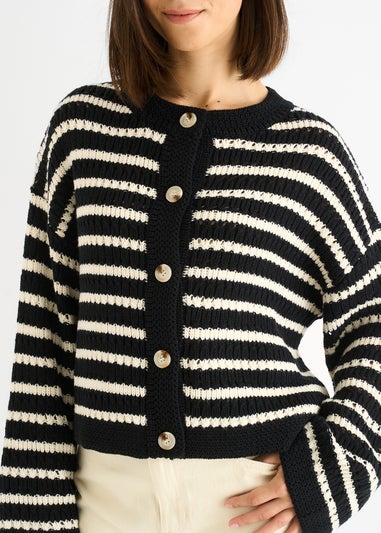 Gini London Black Stripe Cable Knit Crop Cardigan