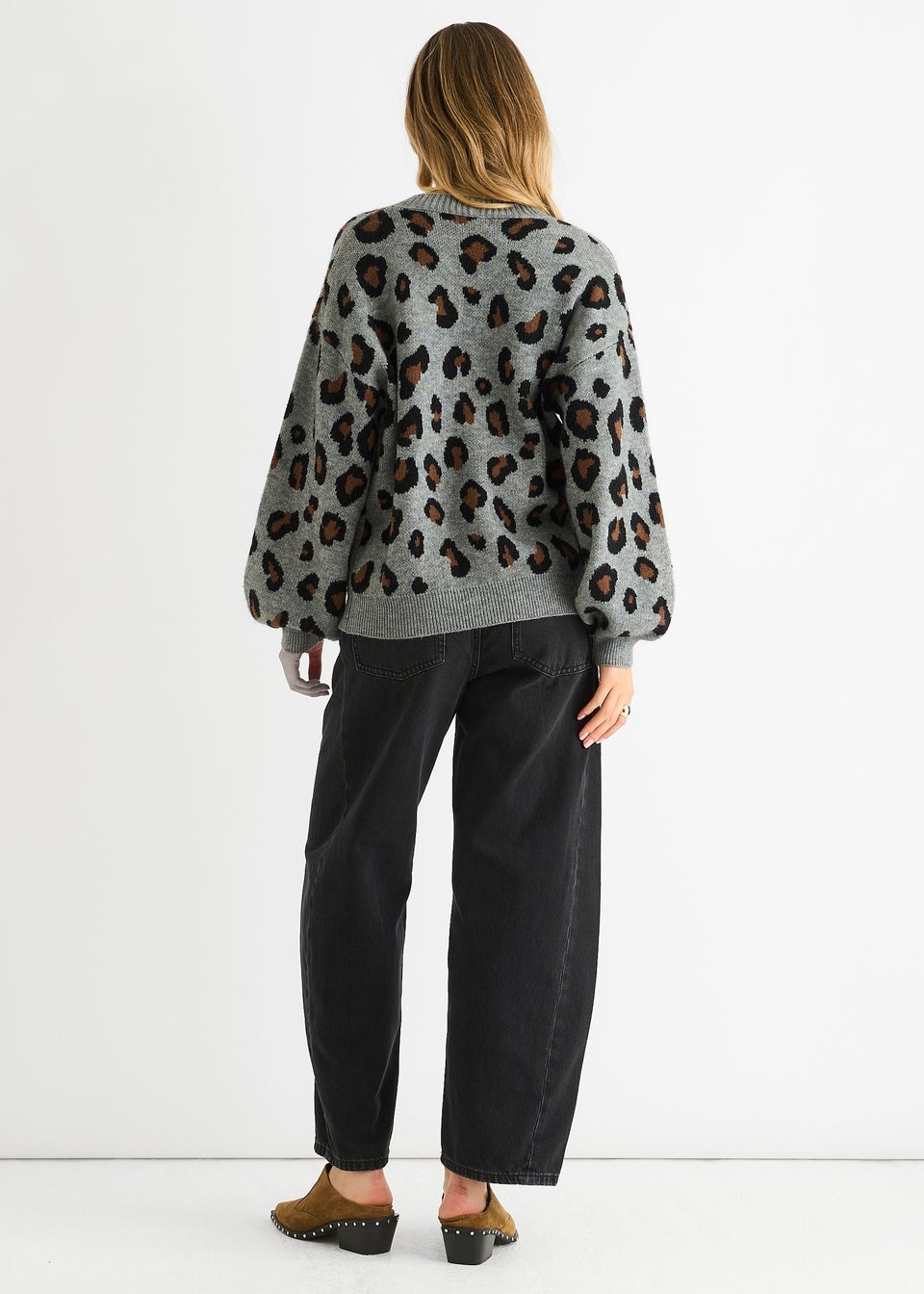 Gini London Grey Animal Print Knit Short Cardigan