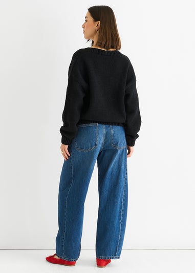 Gini London Black Contrast Strawberry Knitted Short Cardigan