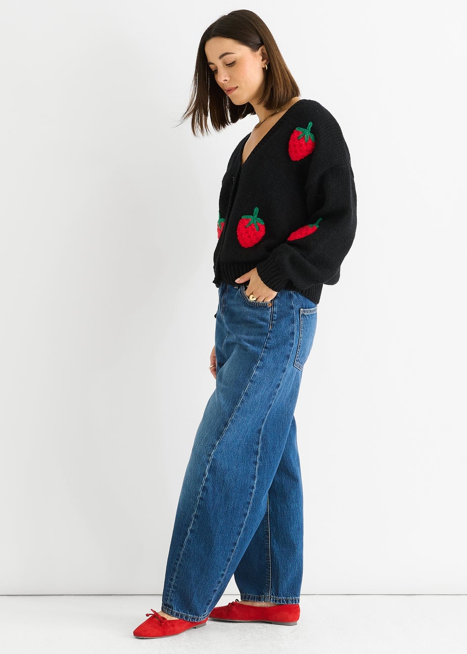 Gini London Black Contrast Strawberry Knitted Short Cardigan