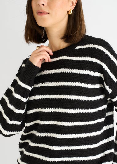 Gini London Black Stripe Chunky Knit Oversized Jumper