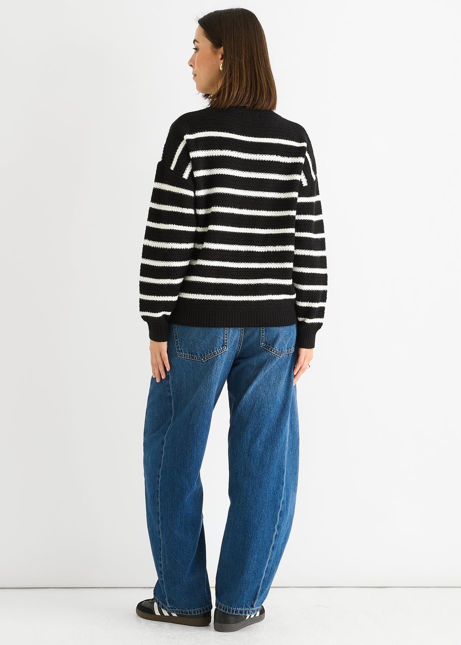 Gini London Black Stripe Chunky Knit Oversized Jumper