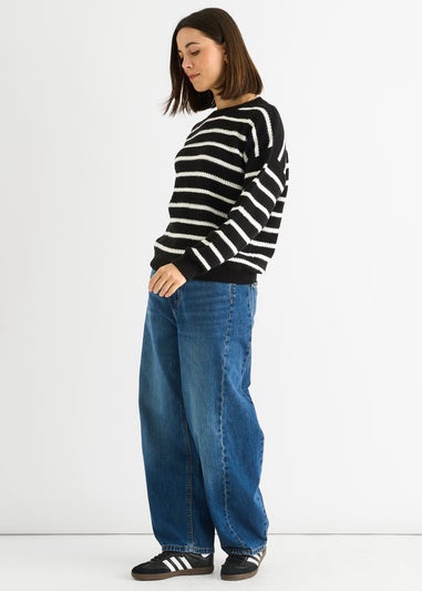 Gini London Black Stripe Chunky Knit Oversized Jumper