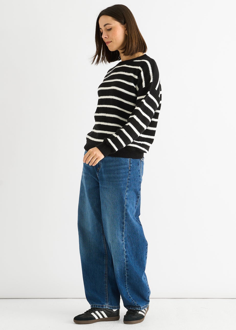 Gini London Black Stripe Chunky Knit Oversized Jumper